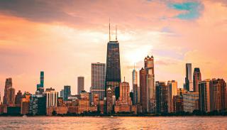 Chicago skyline at sunset